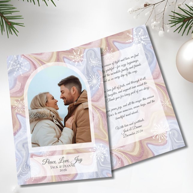 Modern Boho-båge Blå Höjdtid Gratulationskort  Julkort (Modern Arch Photo Holiday Card)
