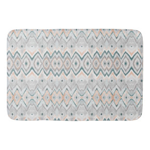 Modern Boho Beach Teal Peach Grått Chevron Diamond Badrumsmatta