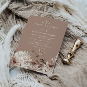 Modern Boho Beige Blommigt Bröllop Inbjudningar