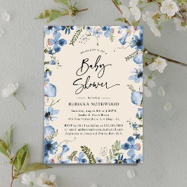 Modern Boho Beige Dusty Blue Boy Shower Inbjudningar