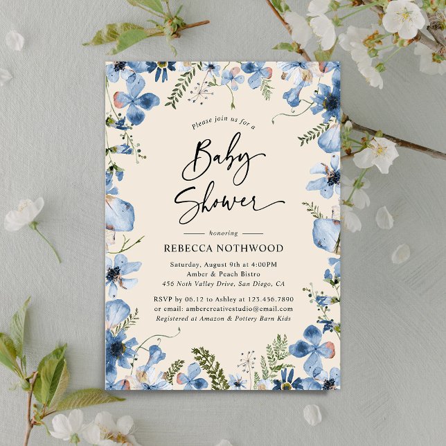 Modern Boho Beige Dusty Blue Boy Shower Inbjudningar (Skapare uppladdad)