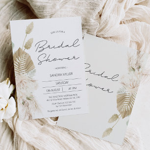 Modern Boho Beige Grönt Blommigt Möhippa Inbjudningar