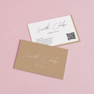 Modern Boho Beige Handskriven QR-kod för handskriv Visitkort