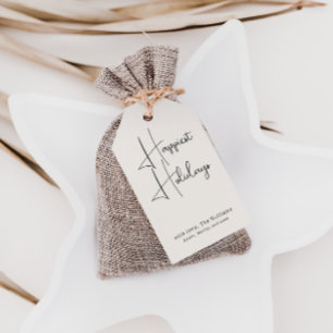 Modern Boho Beige Happiest Helgdagars Family Presentetikett