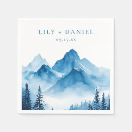 Modern Boho Blå Akvarell Berg Bröllop Pappersservett