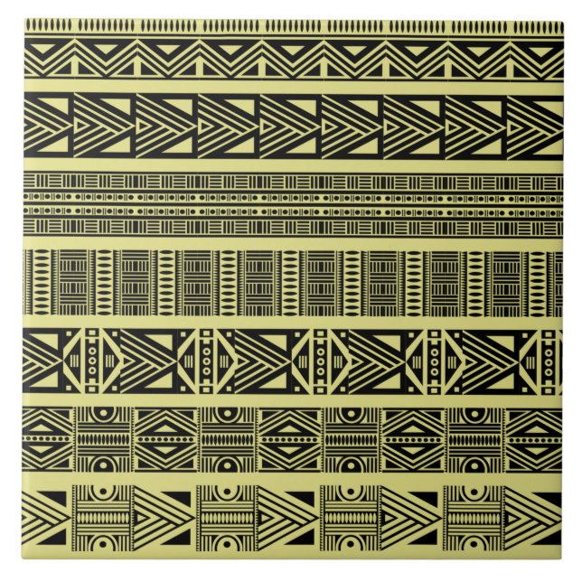 Modern Boho Black and Gult Mönster Strips Kakelplatta (Framsidan)