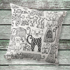 Modern Boho Black and White Cats Mönster Kudde