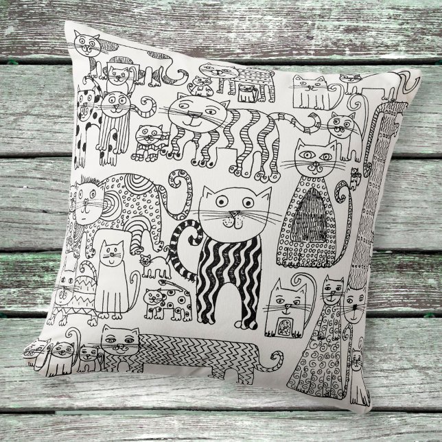 Modern Boho Black and White Cats Mönster Kudde (Skapare uppladdad)