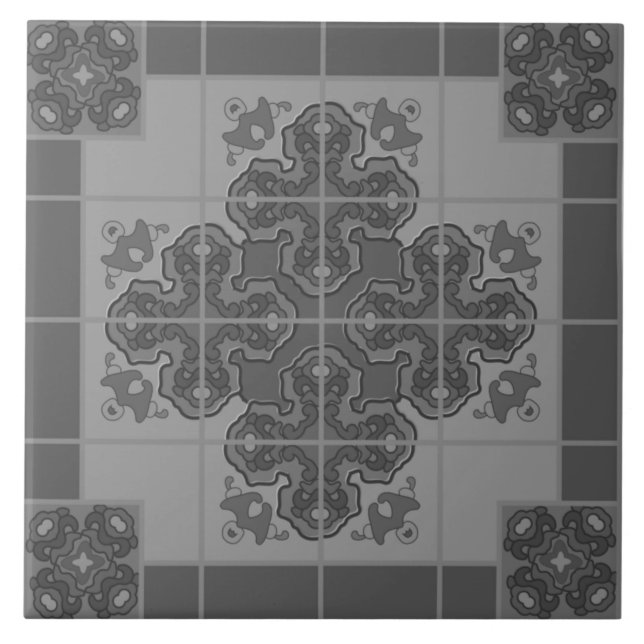 Modern Boho Black and White Mönster Rhombus Kakelplatta (Framsidan)