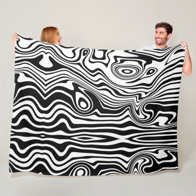 Modern Boho Black and White Mönster Strips Animal Fleecefilt (På plats)