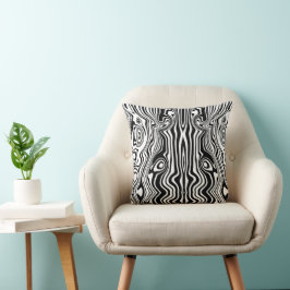 Modern Boho Black and White Mönster Strips Animal Kudde
