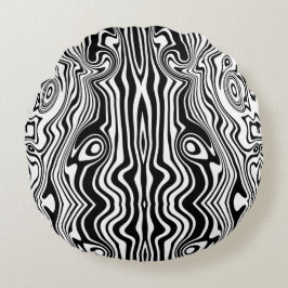 Modern Boho Black and White Mönster Strips Animal Rund Kudde