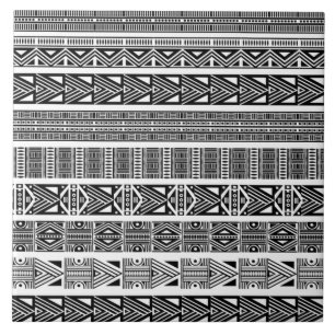 Modern Boho Black and White Mönster Strips Cerami Kakelplatta