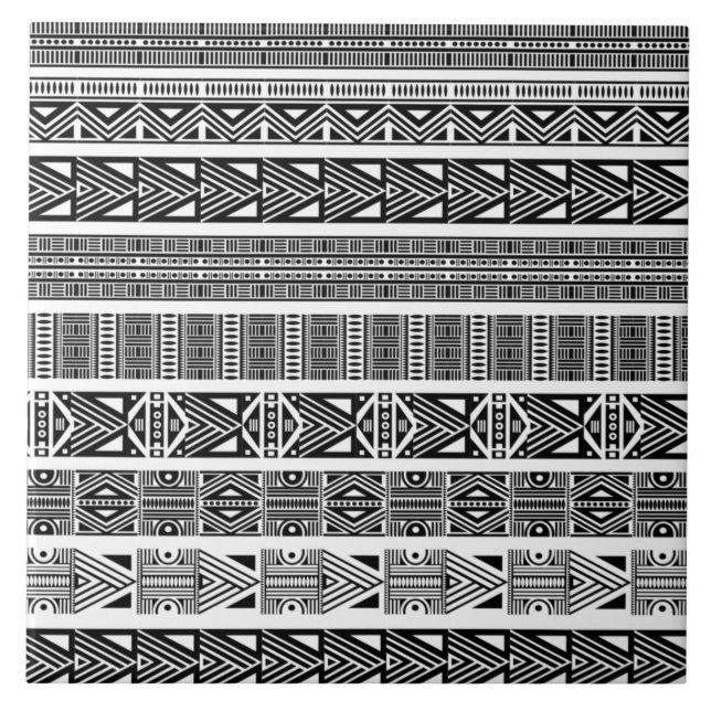 Modern Boho Black and White Mönster Strips Ceramic Kakelplatta (Framsidan)