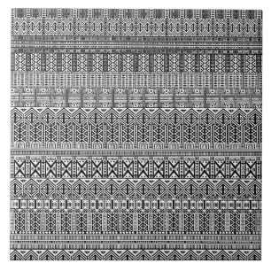 Modern Boho Black and White Mönster Strips Doodle Kakelplatta