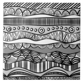 Modern Boho Black and White Mönster Strips Doodles Kakelplatta