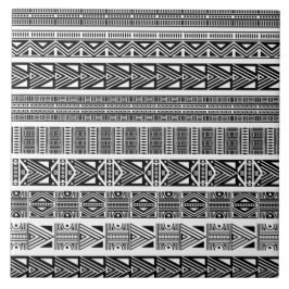 Modern Boho Black and White Mönster Strips Kakelplatta