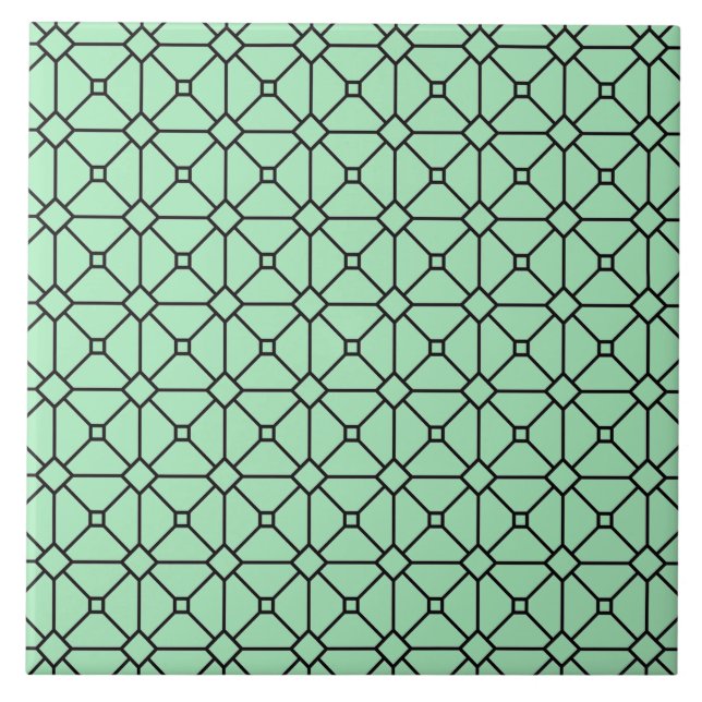 Modern Boho Black och Grönt Mönster Rhombus Kakelplatta (Framsidan)