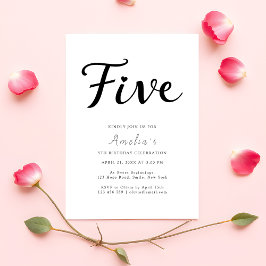 Modern Boho Black Script Simple 5th Birthday Inbjudningar