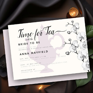 Modern Boho Black White Orchid Time for Tea Möhipp Inbjudningar