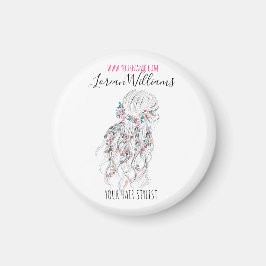 Modern Boho Black White Vågigt Hair Stil Blommigt Magnet