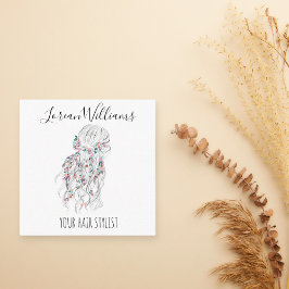 Modern Boho Black White Vågigt Hair Stil Blommigt Tidsbeställning Kort