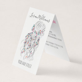 Modern Boho Black White Vågigt Hair Stil Blommigt Visitkort