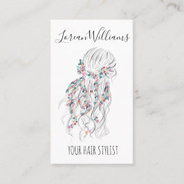 Modern Boho Black White Vågigt Hair Stil Blommigt Visitkort
