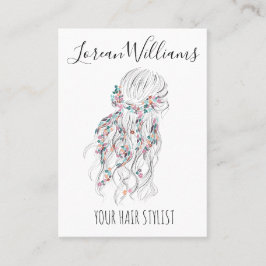 Modern Boho Black White Vågigt Hair Stil Blommigt Visitkort