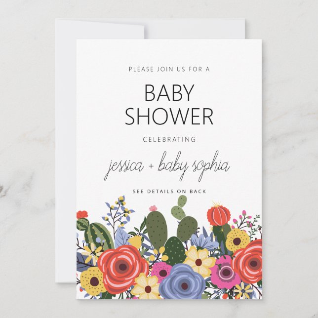 Modern Boho Blommig Baby Shower Inbjudan (Framsida)