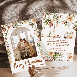 Modern Boho Blommig Båge God Jul 1 Foto Inbjudningar