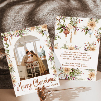 Modern Boho Blommig Båge God Jul 1 Foto Inbjudningar
