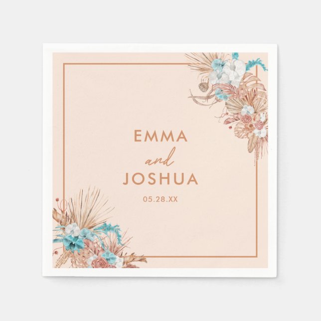 Modern Boho Blommig Bröllop Pappersservett (Framsidan)
