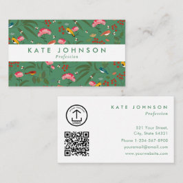 Modern Boho Blommig Fåglar Rosa Grön Färgrik  Visitkort