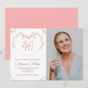 Modern Boho Blommig Foto 46-års födelsedagsinbjuda Inbjudningar
