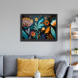 Modern Boho Blommig Gobeläng Poster