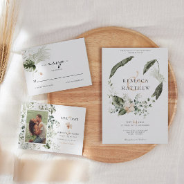 Modern Boho Blommig Grönska Bröllopsbild Inbjudningar