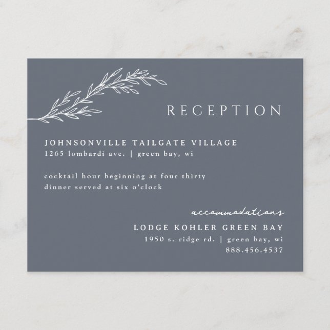 Modern Boho Blommig Kontur i Djup Stålblå Tilläggskort (Framsida)