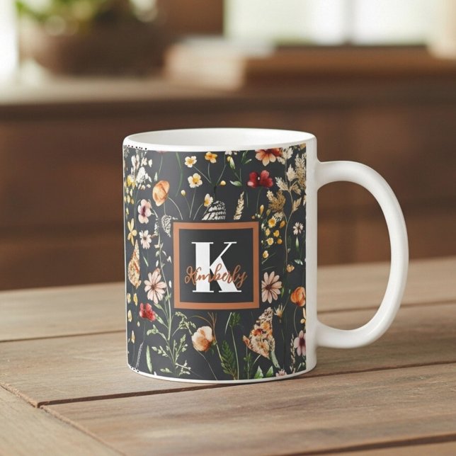 Modern Boho Blommig Monogram Kaffemugg (Skapare uppladdad)