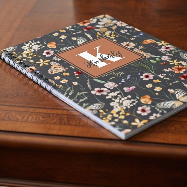 Modern Boho Blommig Monogramnamn Anteckningsbok (Skapare uppladdad)