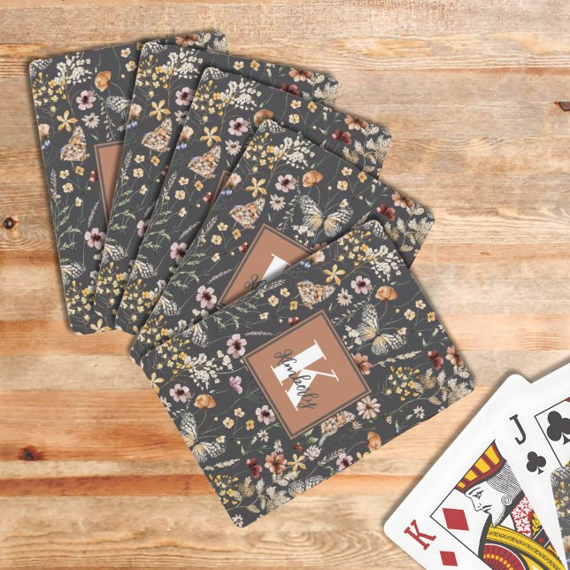 Modern Boho Blommig Monogramnamn Casinokort (Skapare uppladdad)