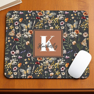 Modern Boho Blommig Monogramnamn Musmatta