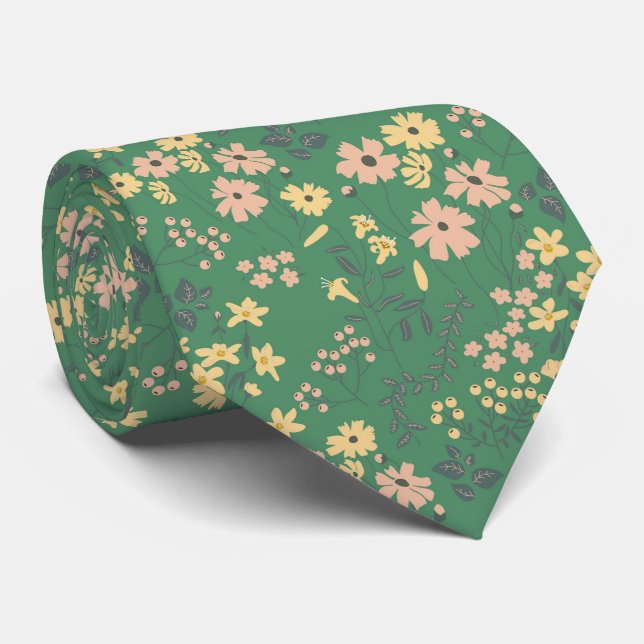 Modern Boho Blommig Mörk Mönster Slips (Rullad)