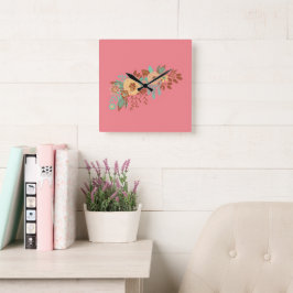 Modern Boho Blommig Rosa Fyrkantig Klocka