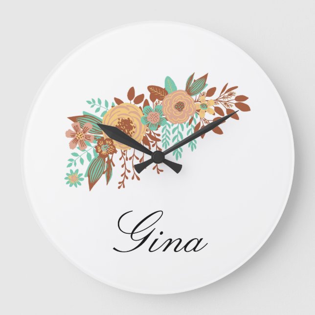 Modern Boho Blommig Stor Klocka (Framsida)