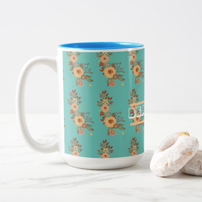 Modern Boho Blommig  Två-Tonad Mugg (Med munk)