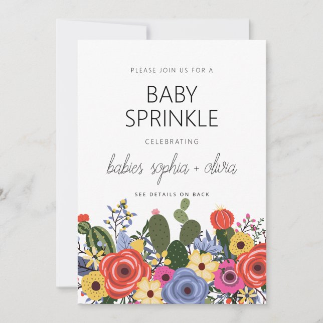 Modern Boho Blommig Tvilling Bebis Chilla Inbjudan (Framsida)