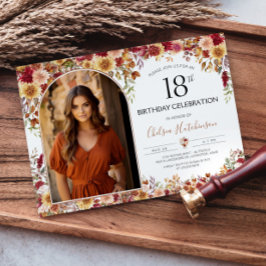 Modern Boho-Blommigt 18:e Födelsedagsfestens foto Inbjudningar