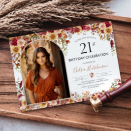 Modern Boho Blommigt 21:a födelsedag Foto Inbjudningar