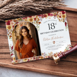 Modern Boho-Blommigt 21:a födelsedagsfoto Inbjudningar